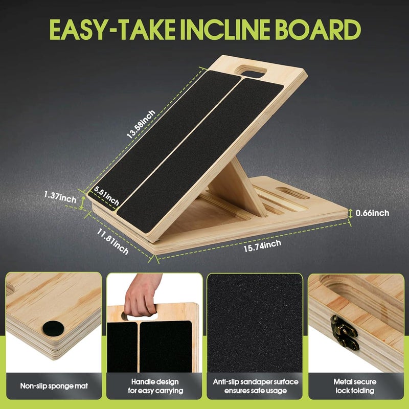 SROK Portable Slant Board for Calf Stretching, 350 Lbs Weight Capacity, Adjustable Wooden Incline Board for Calf Stretcher, Physical Therapy Equipment for Leg, Knees, Heel, Ankle (Black) - Image 3